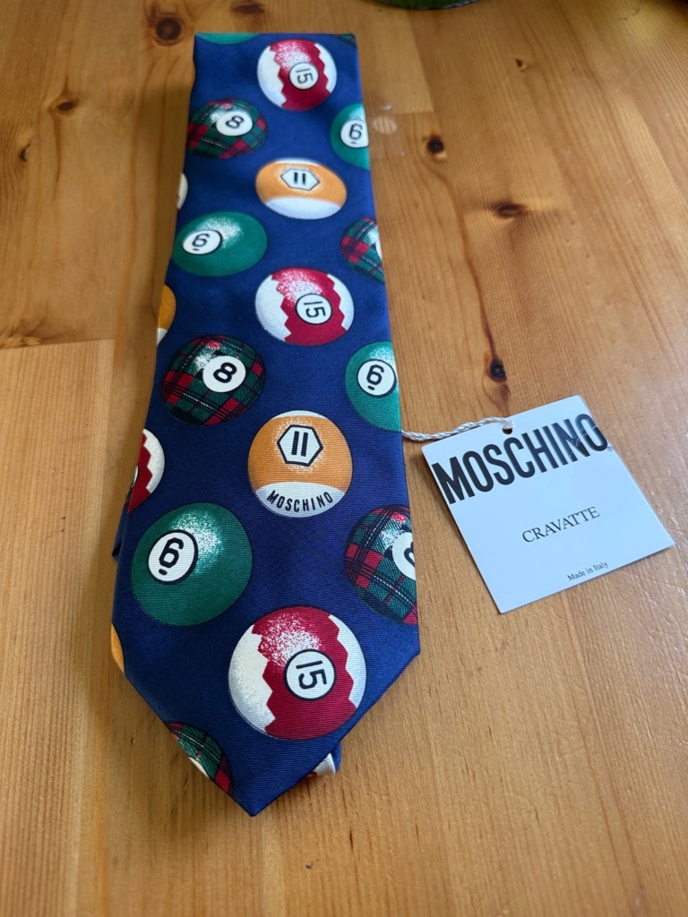 NEW Moschino vintage 1994 billiards silk tie - Picture 3 of 7